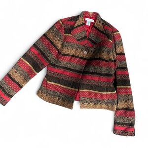 Women's tapestry coat in red/gold/brown colorway by Coldwater Creek size SMALL‎